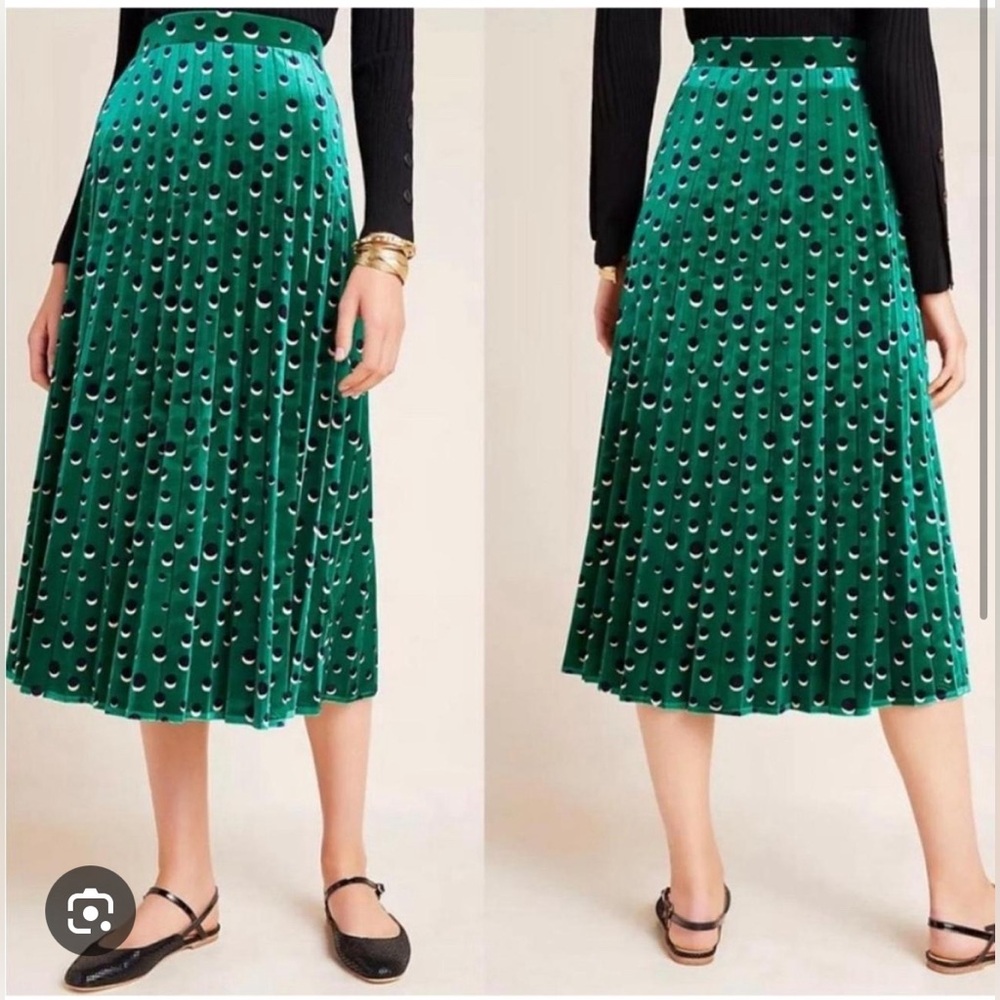 Anthropologie Maeve Carly Pleated Velvet Midi Skirt Green Women's Size S